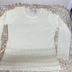 Chic Cream Sweater with Lace Accents